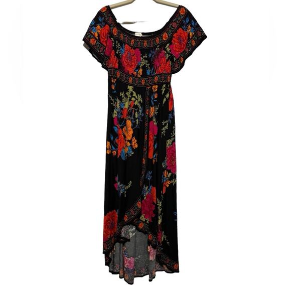 Jealous Tomato Colorful Floral Smocked Faux Wrap Midi Dress Womens Size Medium‎ - Picture 1 of 6